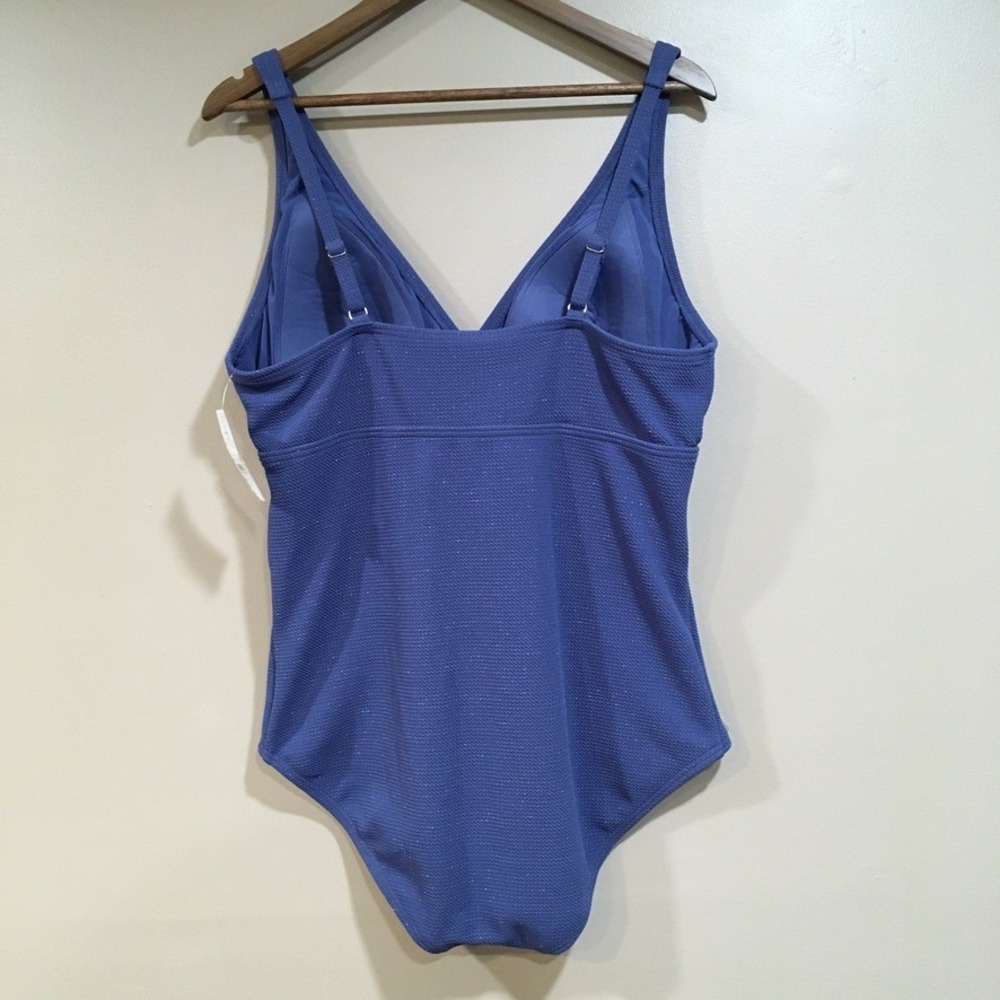 Lands End Tummy Control Metallic One Piece Swimsuit Womens XL 18 Blue UPF 50 - Picture 8 of 14